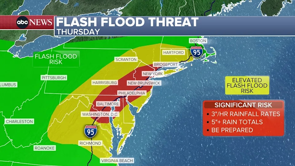 ABC News - PHOTO: Much of the Northeast is facing a flash flooding threat on Thursday, July 31, 2025.