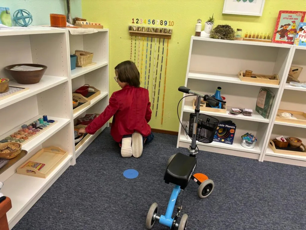 A child plays with toys at Gull Harbor Lutheran Preschool in Washington state.