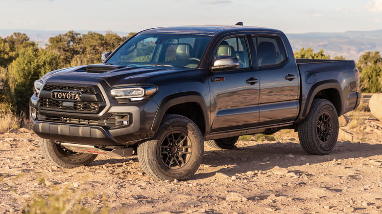 Magnetic Gray 2020 Toyota Tacoma TRD Pro parked off-road