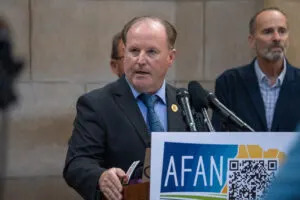 Eric Underwood, former chair of the Nebraska Republican Party and leader of the new nonprofit Advocates For All Nebraskans. Aug. 25, 2025. (Photo by Zach Wendling/Nebraska Examiner)