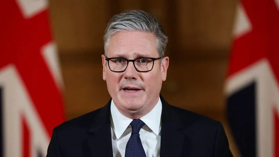 Britain&#39;s Prime Minister Keir Starmer delivers a statement inside No. 10 Downing Street in London, on Tuesday, the day the cabinet was recalled to discuss the situation in Gaza. - Toby Melville/Pool/Reuters