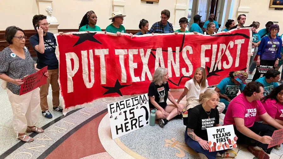 Protesters gather at the Texas Capitol on Aug. 20, 2025, to protest plans for a new congressional map. (KXAN Photo/Todd Bailey)