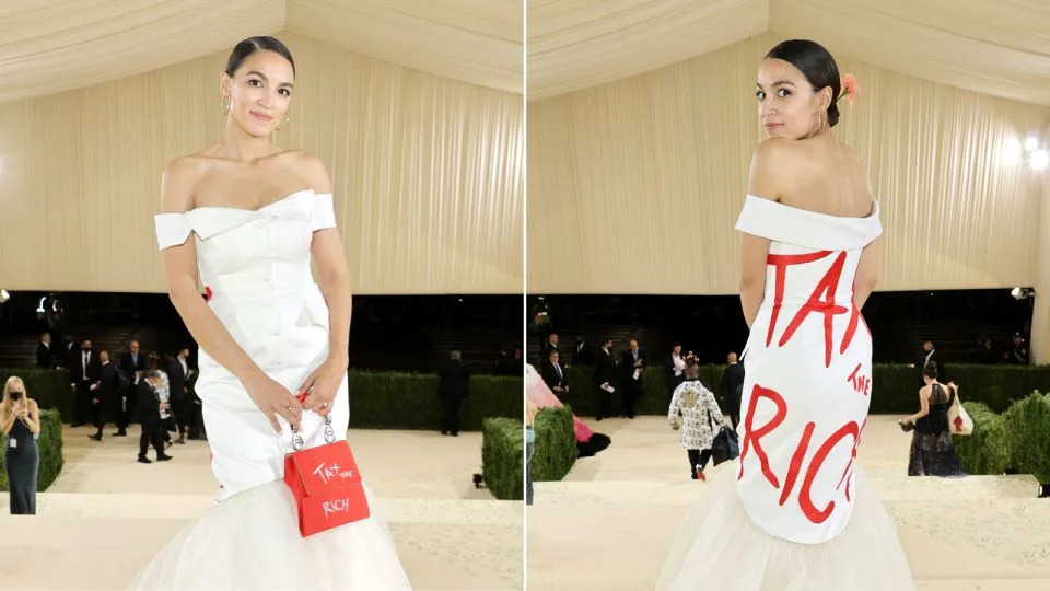 Alexandria Ocasio-Cortez at the Met Gala Celebrating In America: A Lexicon Of Fashion at Metropolitan Museum of Art on September 13, 2021 in New York City. - Jamie McCarthy/MG21/Getty Images