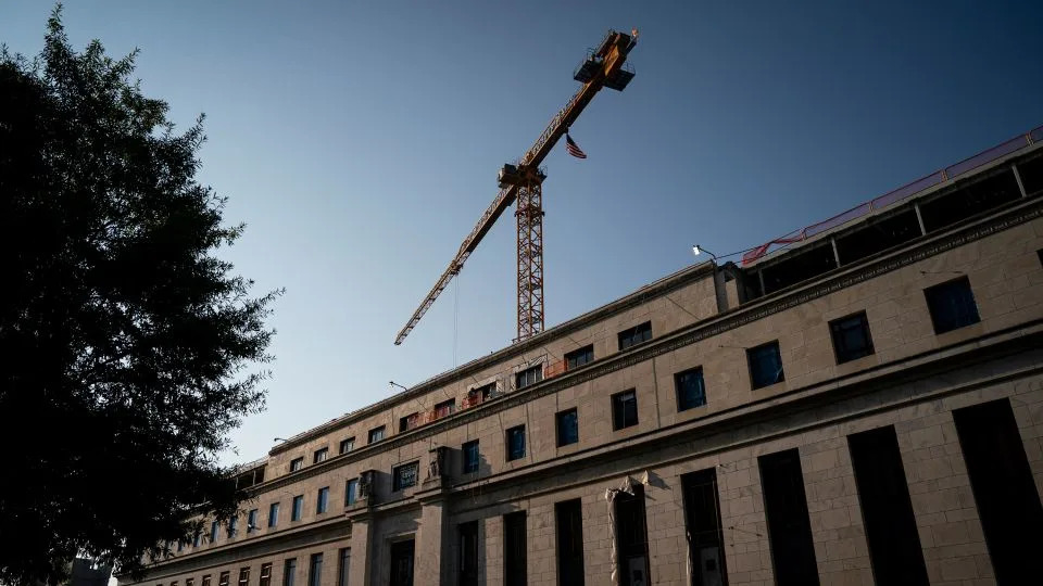 Construction on the Marriner S. Eccles Federal Reserve building in Washington, DC, on July 22. - Al Drago/Bloomberg/Getty Images