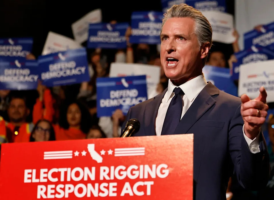California Governor Gavin Newsom is leading the Democratic pushback to Republican efforts to create new GOP-leaning seats to hold onto the House of Representatives (Getty Images)