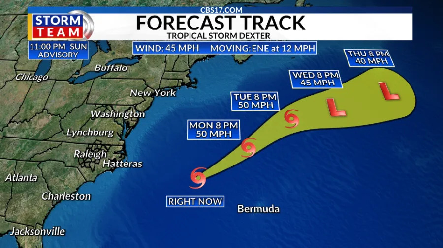 Tropical Storm Dexter forms off North Carolina coast
