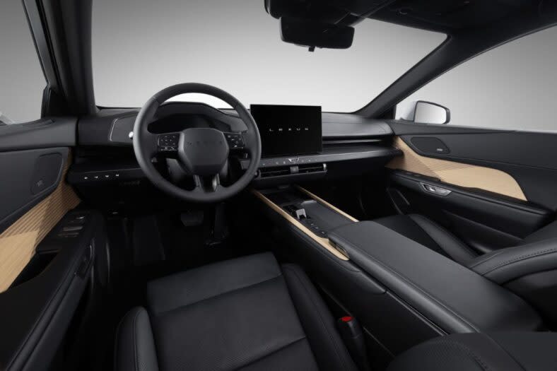 The tan accents against the black interior of the all-new 2026 Lexus ES sedan