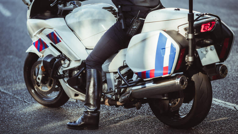 A motorcycle cop's boot