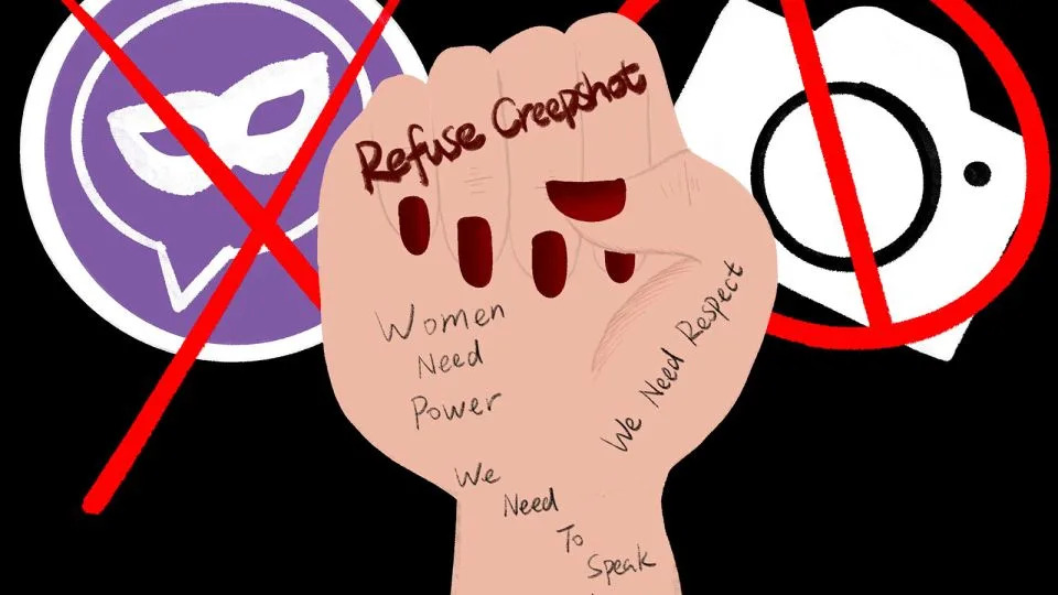 A hand-drawn poster created by a campaigner calling for greater awareness and action against the voyeur rooms, like “Mask Park Treehole Forum,” and covert filming. - Courtesy Cynthia Du