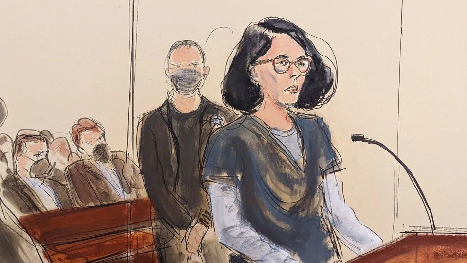 In this courtroom sketch, Ghislaine Maxwell givers her statement in federal court, in New York in June 2022. - Elizabeth Williams/AP