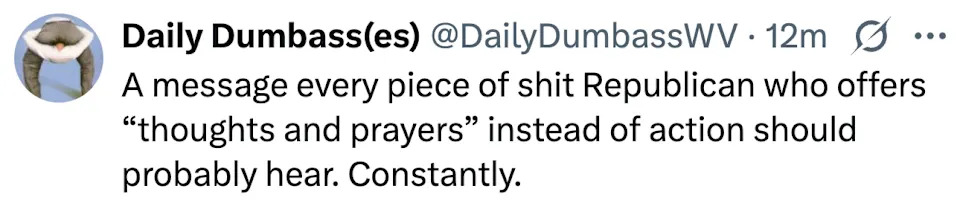 Tweet criticizing Republicans for offering "thoughts and prayers" instead of taking action