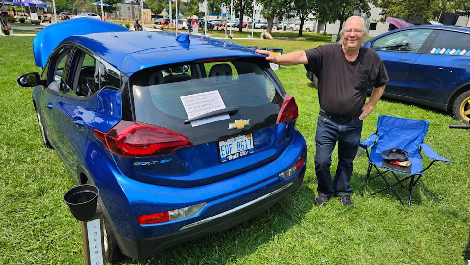 chevy bolt terry richards at 2025 clean cruise metro detroit hosted by michigan electric vehicle alliance