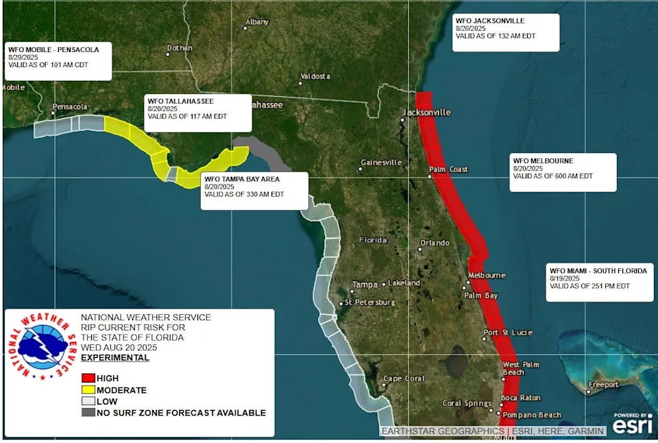 Florida rip current risk associated with Hurricane Erin Aug. 20, 2025,
