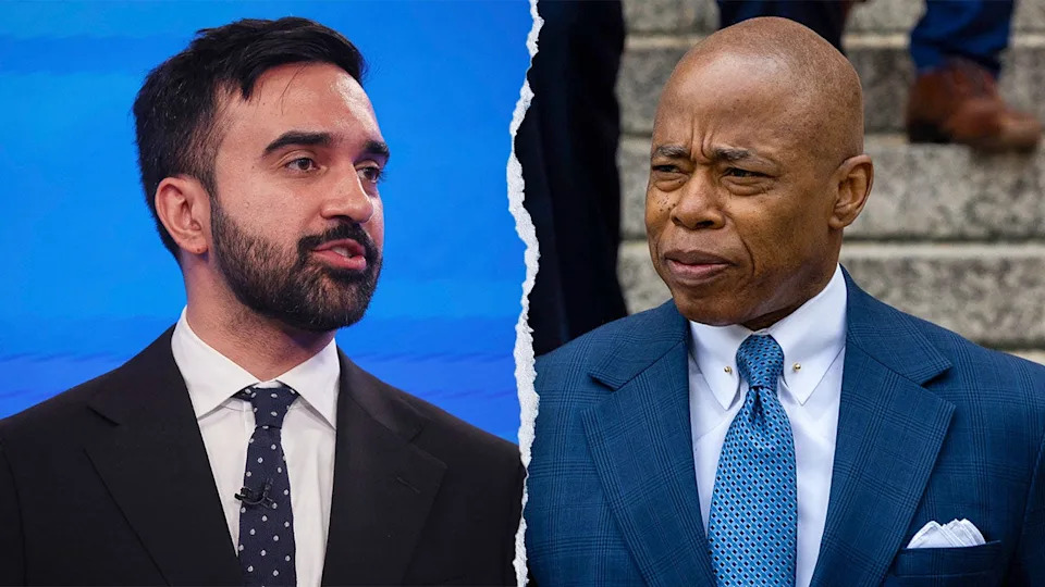 Zohran Mamdani, left, and Eric Adams, right
