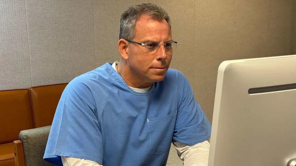 Erik Menendez appears virtually for his parole board hearing from the RJ Donovan Correctional Facility in San Diego. - California Department of Corrections and Rehabilitation