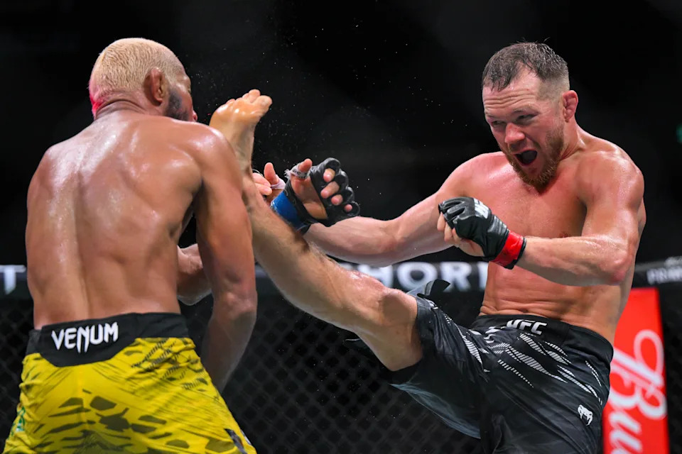Petr Yan R of Russia fights against Deiveson Figueiredo of Brazil during the men's bantamweight bout of the UFC Fight Night in Macao, south China, Nov. 23, 2024. (Photo by Cheong Kam Ka/Xinhua via Getty Images)