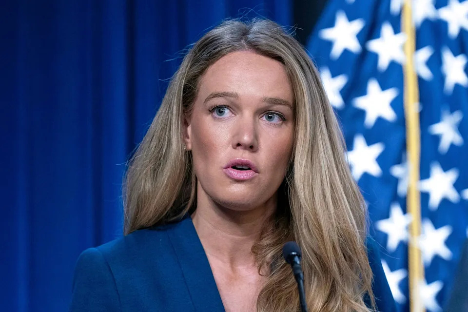 Jose Luis Magana/AP - PHOTO: DHS Assistant Secretary for Public Affairs Tricia McLaughlin speaks during a news conference at ICE Headquarters, in Washington, May 21, 2025.