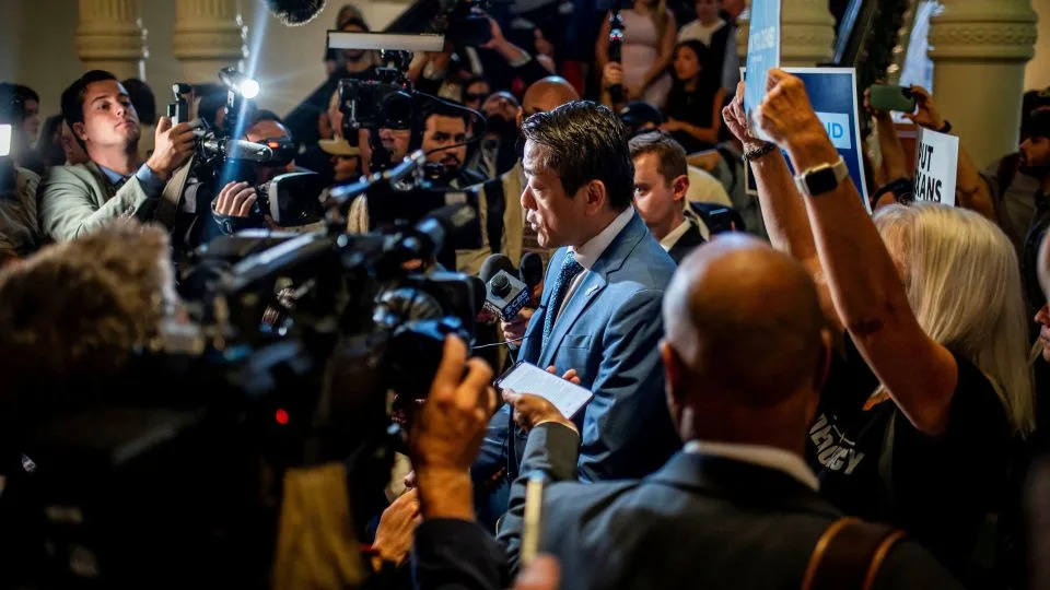 Democratic Representative Gene Wu speaks with the press at the Texas State Capitol in Austin, Texas on Monday. - Sergio Flores/Reuters