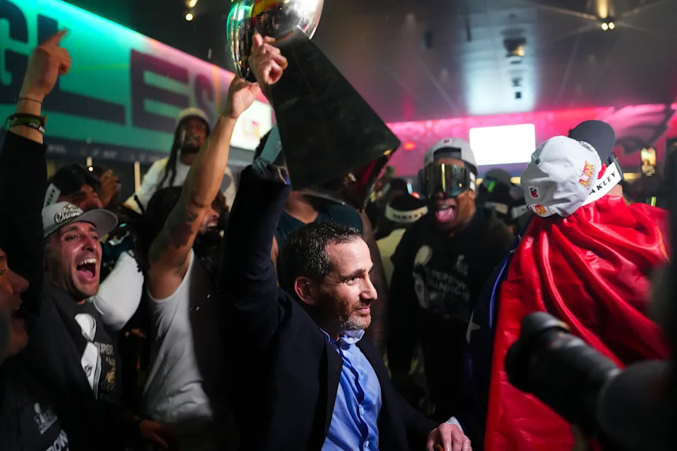 NEW ORLEANS, LA - FEBRUARY 09: Howie Roseman celebrates after the NFL Super Bowl 59 football game between the Kansas City Chiefs and the Philadelphia Eagles at Caesars Superdome on February 9, 2025 in New Orleans, Louisiana. (Photo by Cooper Neill/Getty Images)