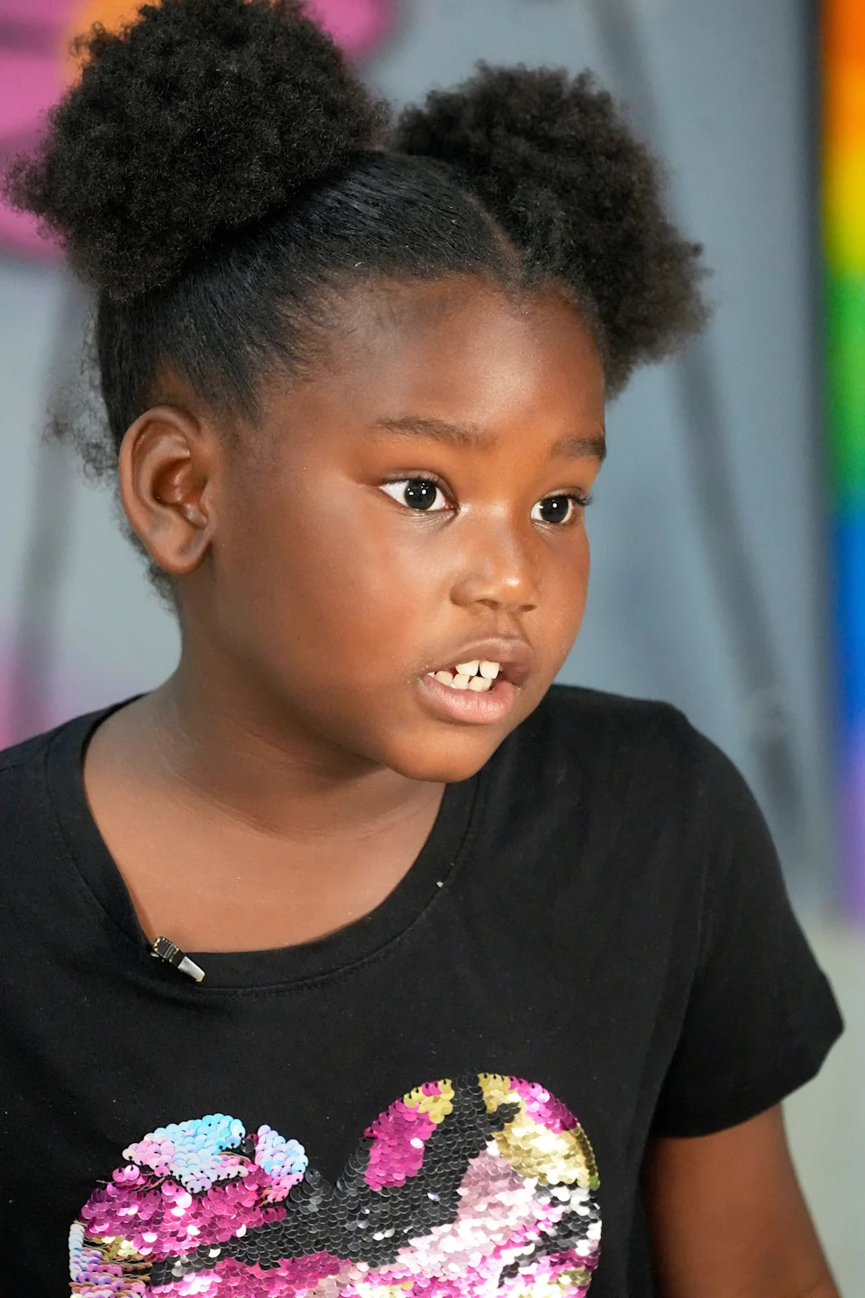 Kinzley, 7, from French Immersion School, talks about her experience as a first-grader while attending the summer school program at Elm Creative Arts in Milwaukee.