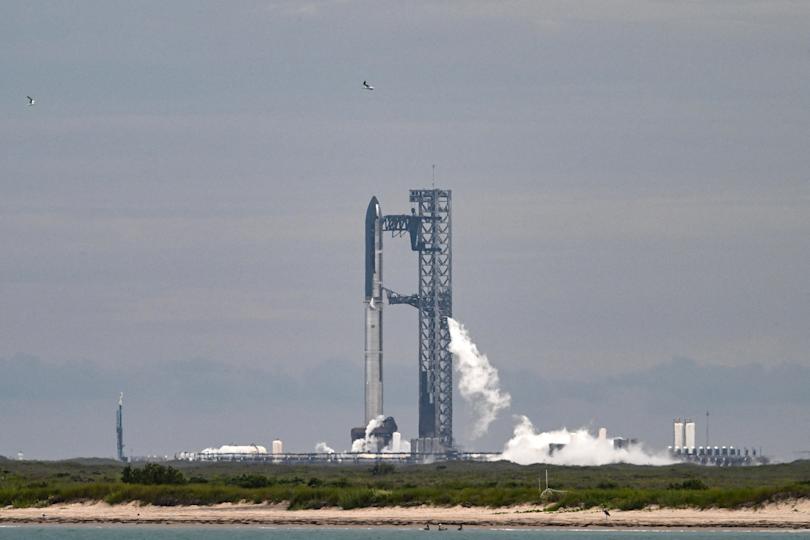 SpaceX's Starship is seen on the launchpad in Starbase, Texas, on Aug. 24, 2025.  / Credit: RONALDO SCHEMIDT/AFP via Getty Images