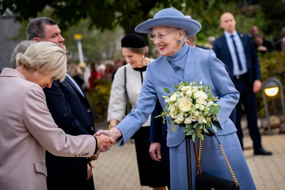 FILE - Denmark's Queen Margrethe and Foreign Minister Lars Loekke Rasmussen attend a memorial ceremony in Gilleleje Church, in Gilleleje, Denmark, on Oct. 9 2023. Denmark’s Queen Margrethe II has announced that she plans to leave the throne to make way for her son, Crown Prince Frederik. The queen announced during her New Year’s speech on Sunday, Dec. 31, 2023 that she would abdicate on Jan. 14. (Ida Marie Odgaard/Ritzau Scanpix via AP)