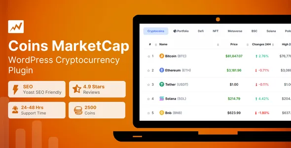 Coins MarketCap - WordPress Cryptocurrency Plugin v5.6.5