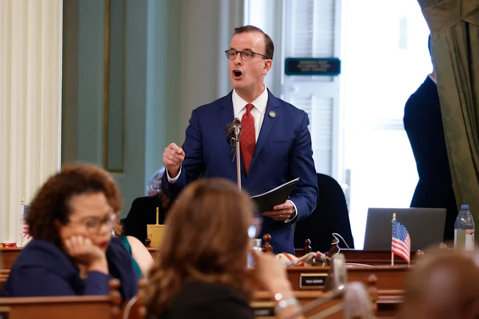 Democratic Assembly member Marc Berman speaks during a meeting of the California State Assembly