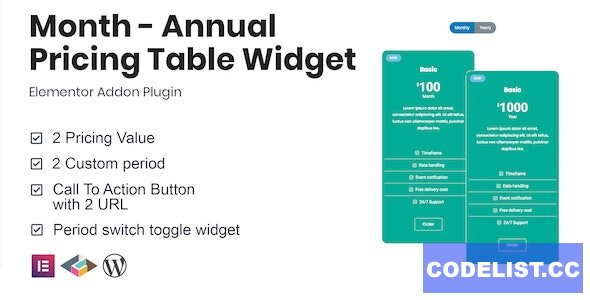 Month v1.0.0 - Annual Pricing Table Widget For Elementor