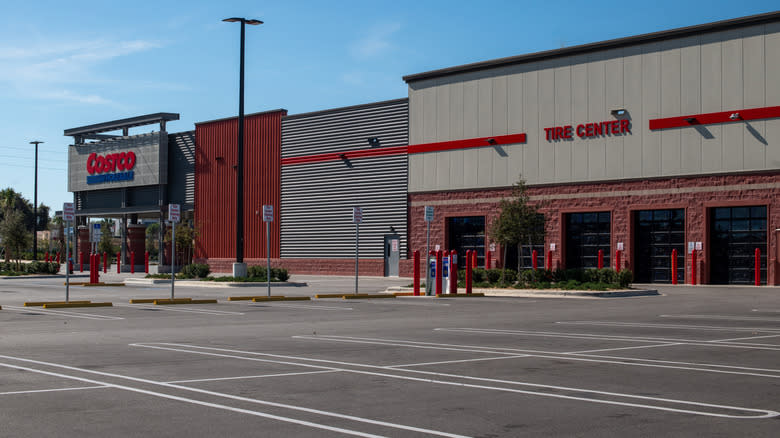 An empty Costco parking lot.