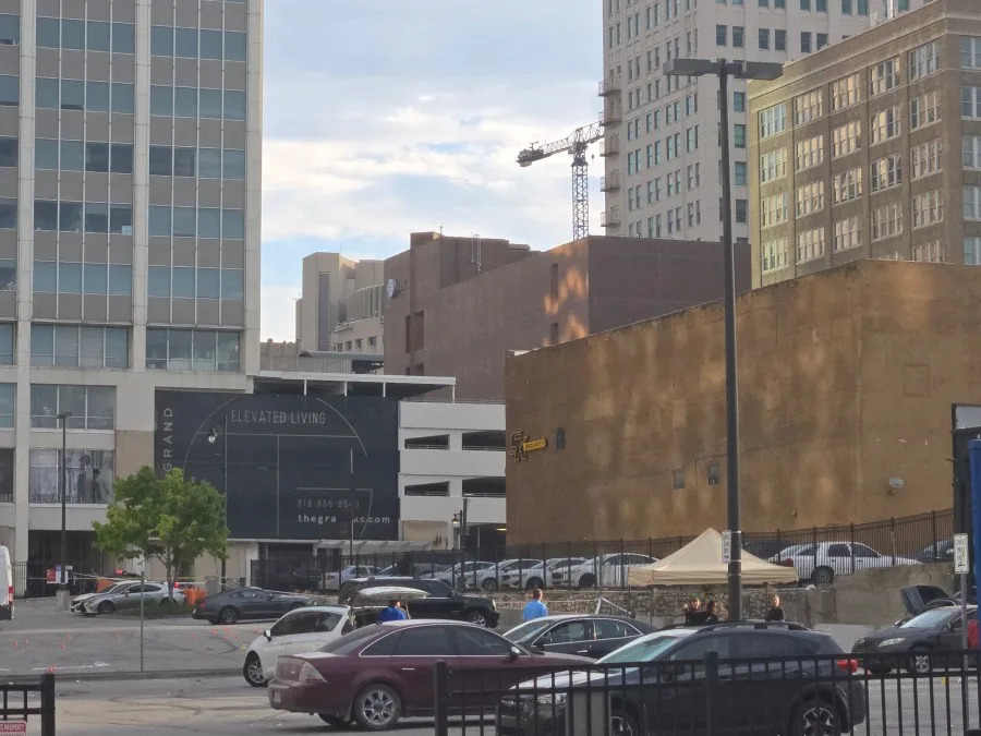 This is a photo of a deadly shooting scene in downtown Kansas City, Missouri on August 24, 2025