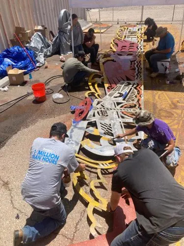 Shawn Coffey’s welding students working on an art project. (Shawn Coffey)