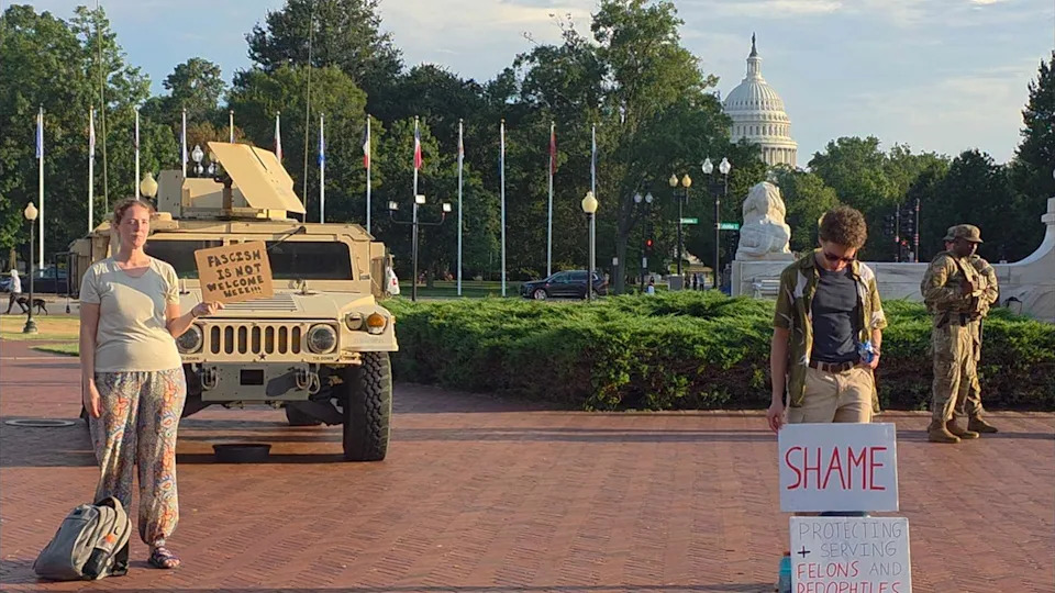 WATCH: National Guard humvees, roughly 30 troops stand guard outside DC's Union Station amid police takeover