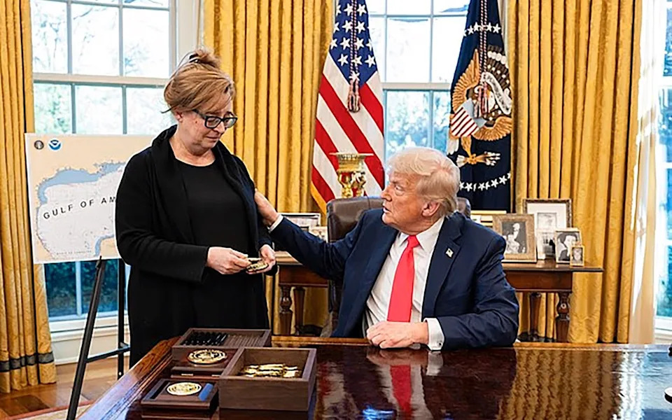 Patty Morin in the Oval Office with Donald Trump in April