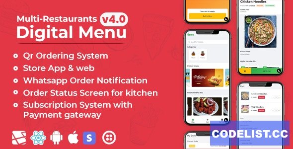 Chef v4.0 - Multi-restaurant Saas - Contact less Digital Menu Admin Panel with - React Native App