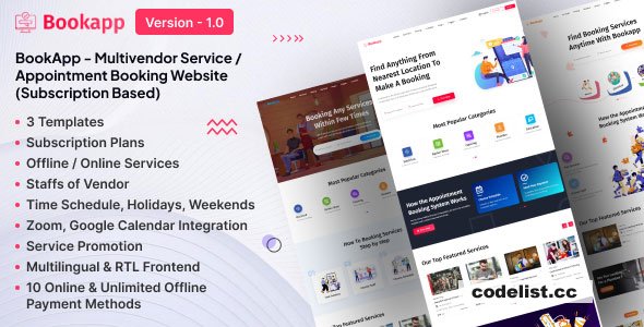 Bookapp v1.0 - Multivendor Service / Appointment Booking Laravel Website (Subscription Based) 