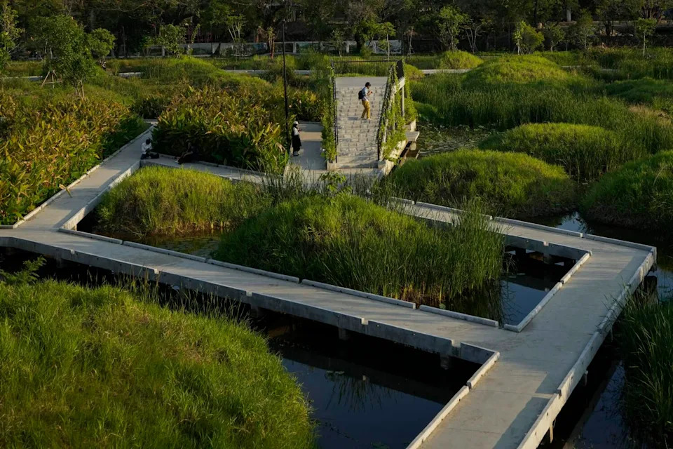 People take a rest at Benjakitti Park, which is now a popular bird-watching spot.