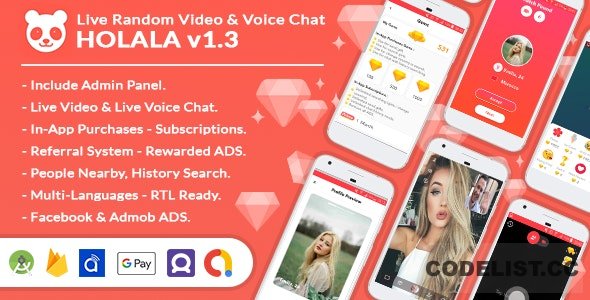 HOLALA v1.3 - Live Random Video - Voice Calls + Admin Panel + In-App Purchases + Rewarded Ads