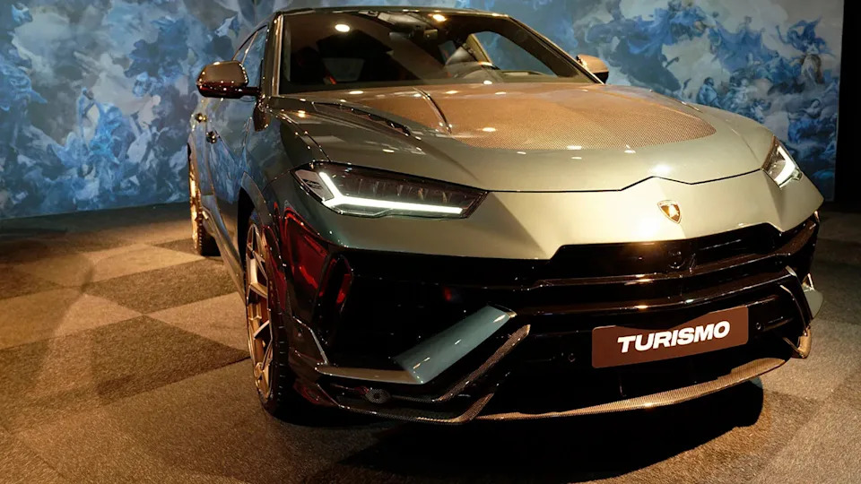 A Lamborghini Urus on display