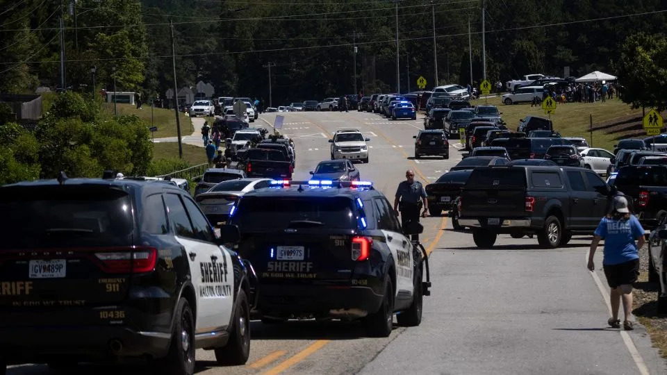 Law enforcement and first responders control traffic after a shooting took place at Apalachee High School in Winder, Georgia, on September 4, 2024. - Christian Monterrosa/AFP/Getty Images