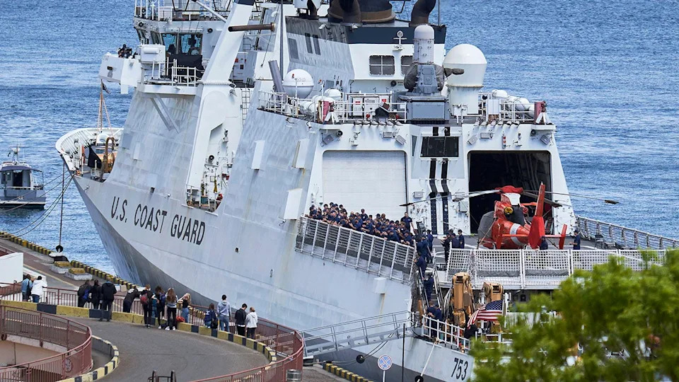 The Coast Guard cutter Hamilton seen docked in Ukraine.