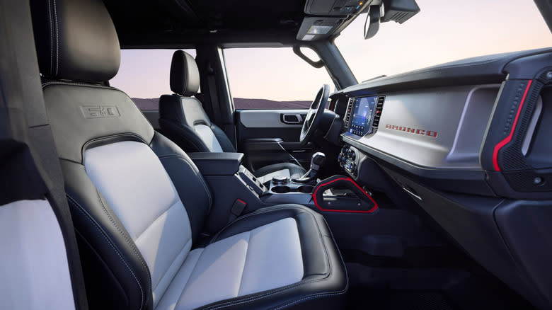 the white, black, and red interior of the Bronco 60th Anniversary Package