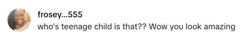 Comment asking who the teenage child is, complimenting their appearance