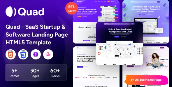 Quad - SaaS Startup & Software Landing Page HTML5 Template v1.0