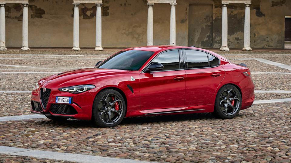Red 2024 Alfa Romeo Giulia Quadrifoglio Parked Front 3/4 View