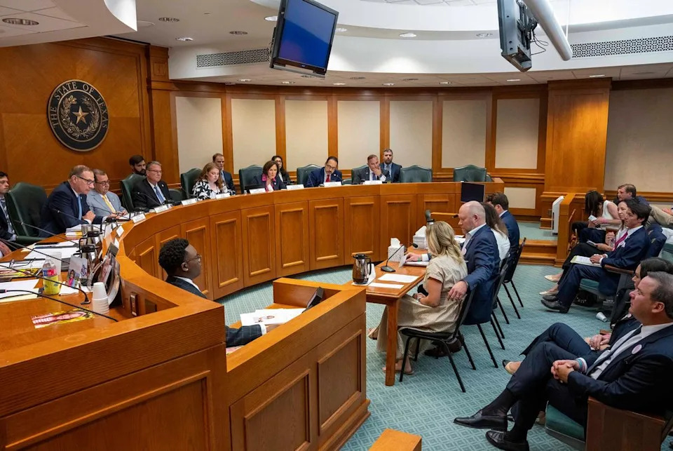 Camp Mystic parents speak during a panel testifying before the Senate Select Committee on Disaster Preparedness and Flooding on August 20, 2025. At right are Carrie and Doug Hanna, parents of Hadley Hanna who died on July 4, 2025.