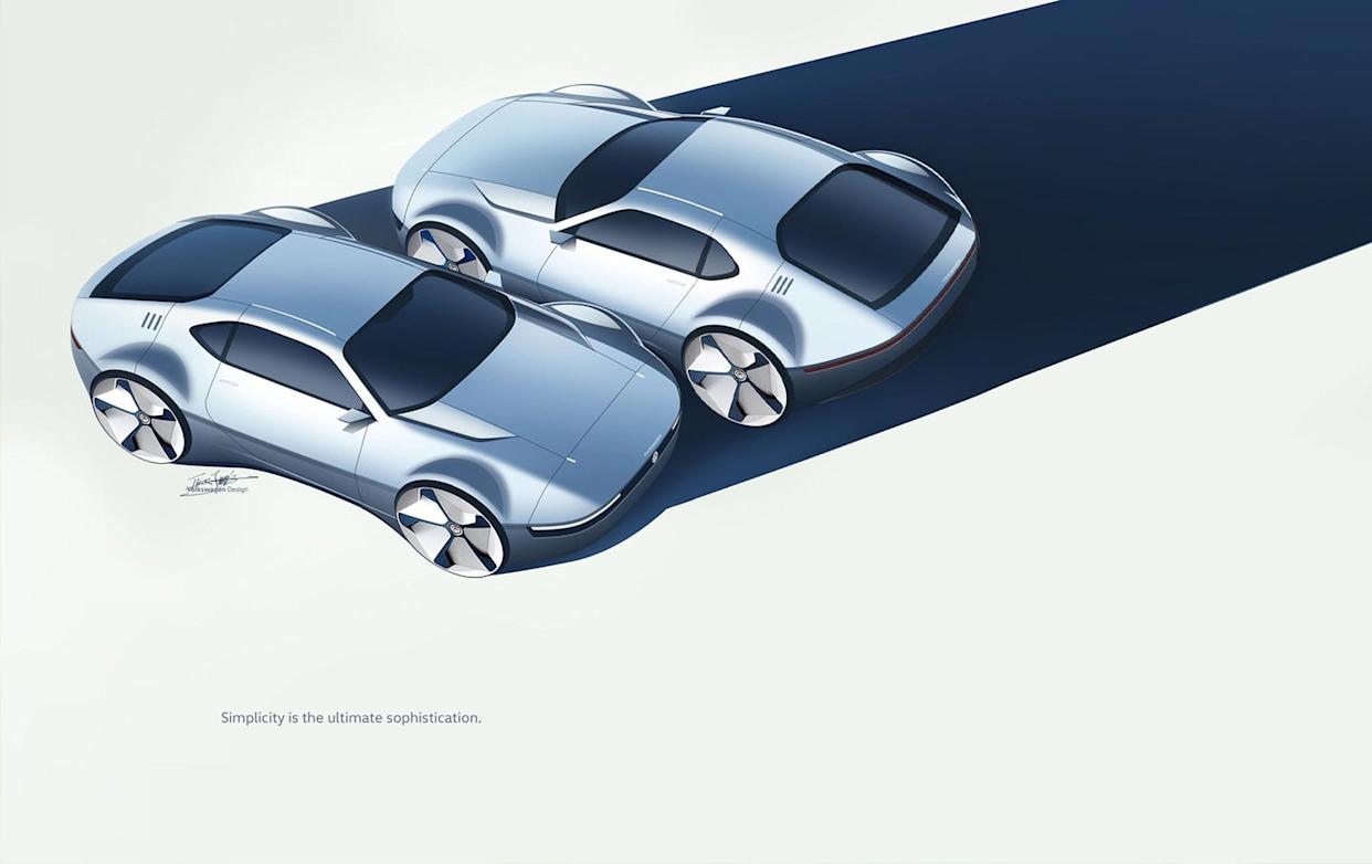 vw concept sketch designs of a sleek modern sports car ev inspired by sp2