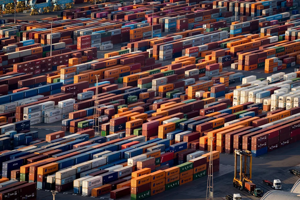 <span>Cargo containers at the port in Barcelona, Spain, on 18 July 2025.<br></span><span>Photograph: Davide Bonaldo/SOPA Images/Shutterstock</span>