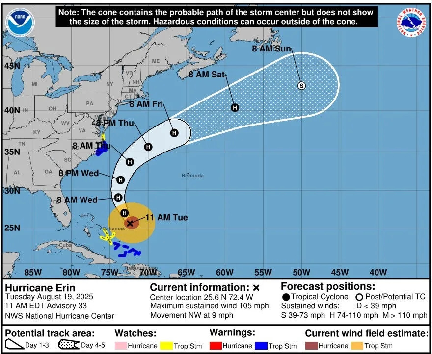 Hurricane Erin tracker: Storm weakens to Category 2. When will it hit Delaware?