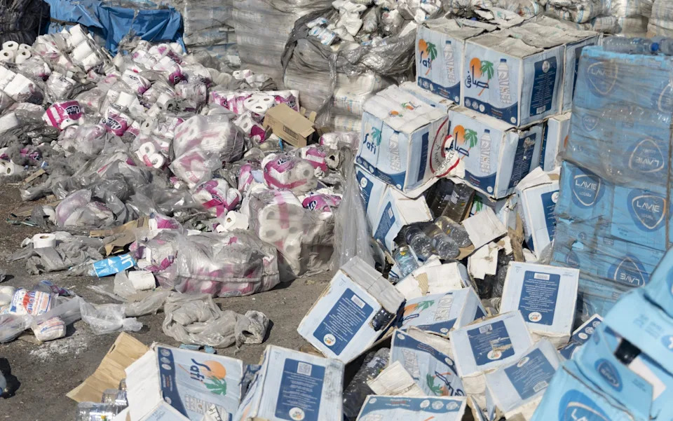 Humanitarian aid bags stranded at the Kerem Shalom crossing